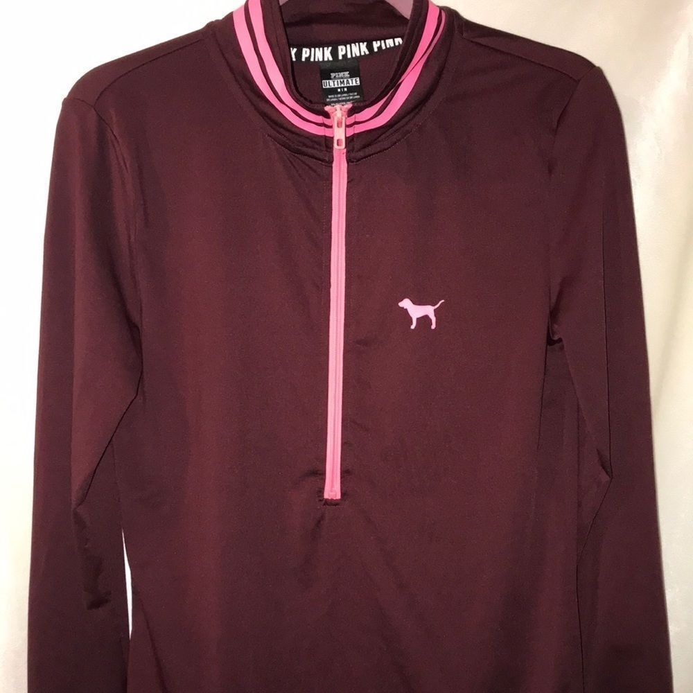 Pink Victoria's Secret Ultimate Quarter-Zip Pullover Burgundy Maroon Medium